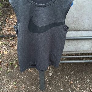 Nike Charcoal Gray Athletic Tank Top Black Swoosh Dri-Fit Boys XS Sleeveless